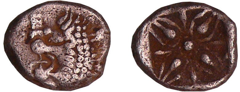 Ionie - Milet - Obole au lion (550 av. J.-C.)
A/ Anépigraphe. Tête de lion à ga...