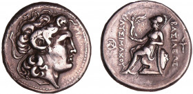 Royaume de Thrace - Lysimachos - Tétradrachme (305 - 282 av. J.-C.)
A/ Tête divinisée d'Alexandre le Grand sous les traits de Zeus-Ammon.
R/ ΒΑΣΙΛΕΩ...