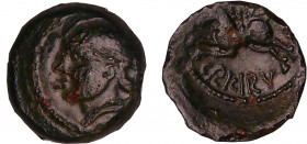 Suessions - Bronze CRICIRV (50-40 av. J.-C.)
A/ Anépigraphe. Tête casquée à gauche. 
R/ CRICIRV. Cheval ailé galopant à gauche.
TTB
LT.7951-BN.795...