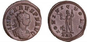 Carus - Aurélianus (282, Rome) - Jupiter
A/ IMP CARVS P F AVG Buste radié et cuirassé à droite. 
R/ IOVI VICTORI // KAB. Jupiter debout à gauche, te...