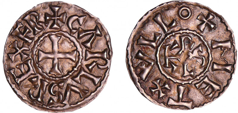 Charles II Le Chauve (840-877) - Denier (Melle)
A/ + CAROLVS REX FR Croix.
R/ ...