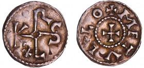 Charles II Le Chauve (840-877) - Obole (Melle)
A/ Monogramme de Karlus. Croisette dans le monogramme.
R/ + METVLLO Croix.
TTB+
Nou.43-Dey.622-MG.1...