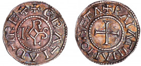 Charles II Le Chauve (840-877) - Denier (Le Palais)
A/ + GRATIA D-I REX Monogramme de Karolus.
R/ + PALATINA MONE Croix.
SUP
Nou.170i-Dep.750 var-...