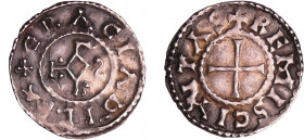 Charles II Le Chauve (840-877) - Denier (Reims)
A/ + GRACIA D-I REX Monogramme de Karolus.
R/ + REMIS CIVITAS Croix.
TTB+
Nou.185-Dep.834
Ar ; 1....