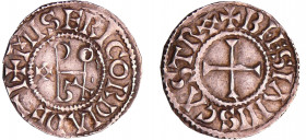 Eudes (887-898) - Denier (Blois)
A/ + MISERICORDIA DE-I Monogramme d'Eudes.
R/ + BI-ESIANIS CASTO Croix.
TTB+
Nou.8c var.Dep.163-Prou.482
Ar ; 1....