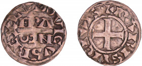 Louis VII (1137-1180) - Denier de Paris - 3ème type
A/ LVDOVICVS REX // FRA OCN sur deux lignes
R/ + PARISII CIVIS. Croix. 
TTB
Dy.146-C.182-L.139...