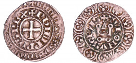Philippe IV (1285-1314) - Maille tierce à l'O rond
A/ BNDICTV:SIT: NOmEN: DOMINI intérieur : PhILIPPVS•REX. Croix. 
R/ + TOVRONVS CIVIS. Châtel tour...