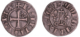 Philippe IV (1285-1314) - Double tournois - 1ère émission
A/ + PhILIPPVS REX. Croix cantonnée d'un lis.
R/ + MON DVPLEX REGAL. Fronton de châtel tou...