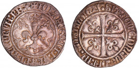 Jean II le Bon (1350-1364) - Gros à la fleur de lis - patte d'oie - 1ère émission 22 janvier 1358
A/ + IOhAnnES: DEI: GRA: FRAnCORVM: REX. Lis couron...