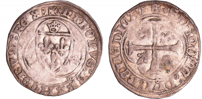 Charles VIII (1483-1498) - Blanc à la couronne - La Rochelle
A/ KAROLVS* FRANCO...