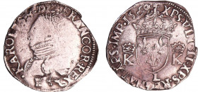 Charles IX (1560-1574) - Teston - 4ème type - 1569 L (Bayonne)
A/ KAROLVS. 9. D. G. FRANCOR. REX. Buste lauré et cuirassé à gauche. 
R/ + XPS. VINCI...