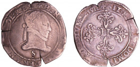 Henri III (1574-1589) - Franc au col plat - 1578 S (Troyes)
A/ + HENR[ICVS. III. D. G]. FRAN. ET. POL. REX Buste lauré et cuirassé à droite, au col p...