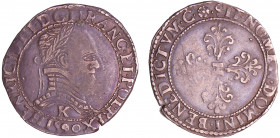 Henri III (1574-1589) - Demi-franc au col plat - 1590 (Saint-Lizier)
A/ + HENRICVS. III. D. G. FRANC. ET. POL. REX 1590. Buste lauré et cuirassé à dr...