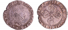 Henri III (1574-1589) - Demi-franc au col plat - 1590 M (Toulouse)
A/ [+ HE]NRICVS. III. D. G. FRANC. ET. POL. REX 1590 Buste au col plat lauré et cu...