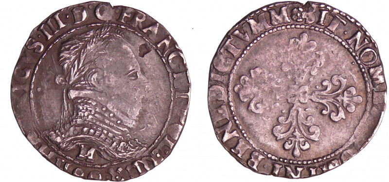 Henri III (1574-1589) - Demi-franc au col plat - 1590 M (Toulouse)
A/ + HENRICV...