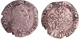 Henri III (1574-1589) - Demi-franc au col plat - 1591 M (Toulouse)
A/ + HENRICVS. III. D. G. FRANC. ET. POL. REX 1591. Buste lauré et cuirassé à droi...