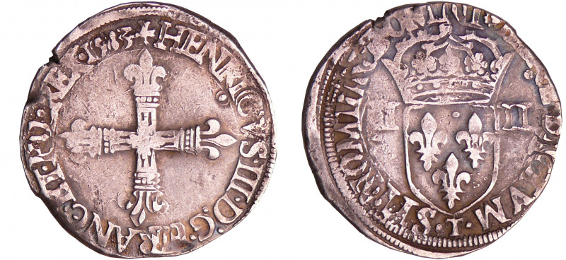 Henri III (1574-1589) - Quart d'écu - 1583 T (Nantes)
A/ + HENRICVS. III. D. G ...