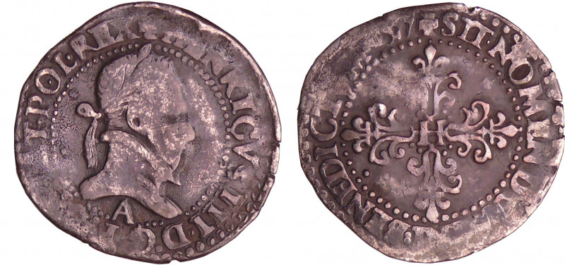 Henri III (1574-1589) - Quart de franc au col plat - 1577 A (Paris)
A/. HENRICV...