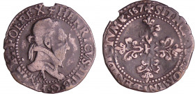 Henri III (1574-1589) - Quart de franc au col plat - 1587 A (Paris)
A/. HENRICVS. III. D. G. FRAN. ET. POL. REX. Buste au col fraisé, lauré et cuiras...