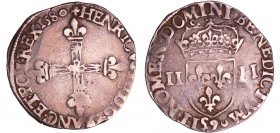 Henri III (1574-1589) - Quart d'écu - 1580 9 (Rennes)
A/ + HENRICVS. III. D. G FRANC. ET. POL. REX 1580. Croix fleurdelisée. 
R/ + SIT NOMEN DOMINI ...