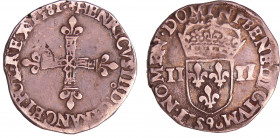 Henri III (1574-1589) - Quart d'écu - 1581 9 (Rennes)
A/ + HENRICVS. III. D. G FRANC. ET. POL. REX 1581. Croix fleurdelisée. 
R/ + SIT NOMEN DOMINI ...