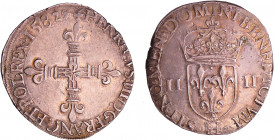 Henri III (1574-1589) - Quart d'écu - 1582 H (La Rochelle)
A/ + HENRICVS. III. D. G FRANC. ET. POL. REX 1582. Croix fleurdelisée. 
R/ + SIT NOMEN DO...