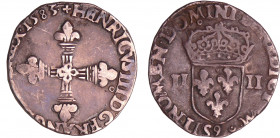 Henri III (1574-1589) - Quart d'écu - 1583 9 (Rennes)
A/ + HENRICVS. III. D. G FRANC. ET. POL. REX 1583. Croix fleurdelisée. 
R/ + SIT NOMEN DOMINI ...