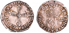 Henri III (1574-1589) - Huitième d'écu - 1591 T (Nantes)
A/ + HENRICVS III D G FRANC ET POL REX Croix fleurdelisée. 
R/ + SIT NOMEN DOMINI BENEDICTV...