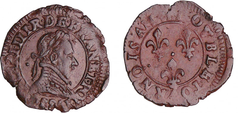Henri III (1574-1589) - Double tournois - 1588 D (Lyon)
A/ + HENRI. III. R. DE....