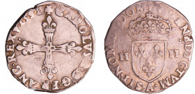 Charles X (1589-1590) - Quart d'écu - 1592 A (Paris)
A/ + CAROLVS. X. D: G. FRANC. REX 1592. Croix fleurdelisée. 
R/ . SIT. NOMEN. DOMINI. BENEDICTV...