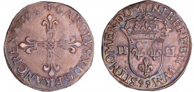 Charles X (1589-1590) - Quart d'écu - 1594 99 (Dinan)
A/ + CAROLVS. X. D: G. FRANC. REX Croix fleurdelisée. 
R/. SIT. NOMEN. DOMINI. BENEDICTVM. Ecu...