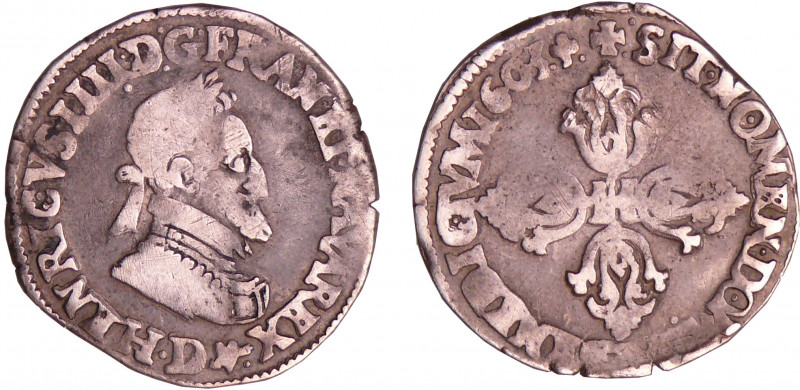 Henri IV (1589-1610) - Demi-franc - 1603 D (Lyon).
A/ + HENRICVS IIII D G FRAN ...