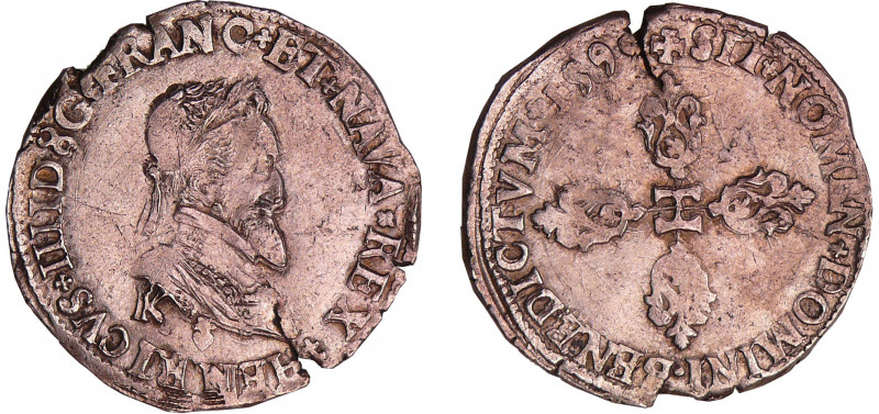 Henri IV (1589-1610) - Demi-franc - 2ème type - 1599 K (Bordeaux)
A/ + HENRICVS...