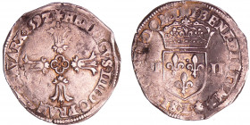 Henri IV (1589-1610) - Quart d'écu à la croix feuillue - 1592 L (Bayonne)
A/ + HENRICVS. IIII. D. G. FRANC. ET. NAVA. RX 1592. Croix feuillue avec qu...