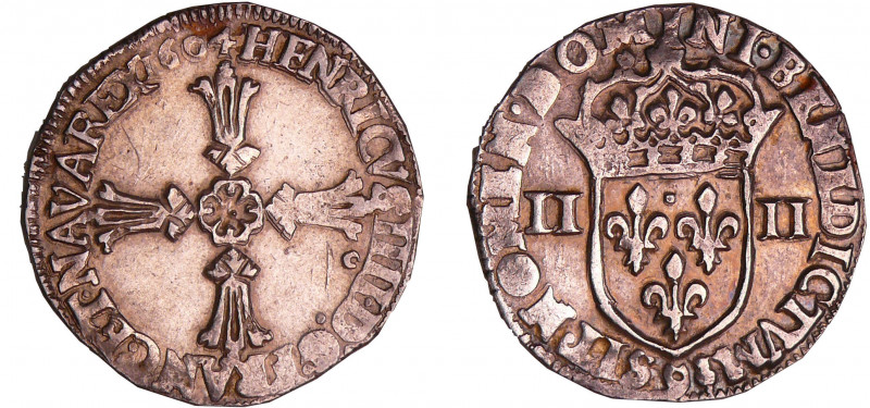 Henri IV (1589-1610) - Quart d'écu à la croix feuillue - 1604 9 (Rennes)
A/ + H...