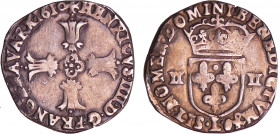 Henri IV (1589-1610) - Quart d'écu à la croix feuillue - 1610 L (Bayonne)
A/ + HENRICVS. IIII. D. G. FRANC. E. NAVA. RX 1610. Croix feuillue avec qua...