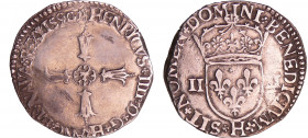Henri IV (1589-1610) - Quart d'écu croix feuillue - 1590 H (La Rochelle)
A/ + HENRICVS. IIII. D. G. FRANC. ET. NAVA. REX 1590. Croix feuillue avec qu...