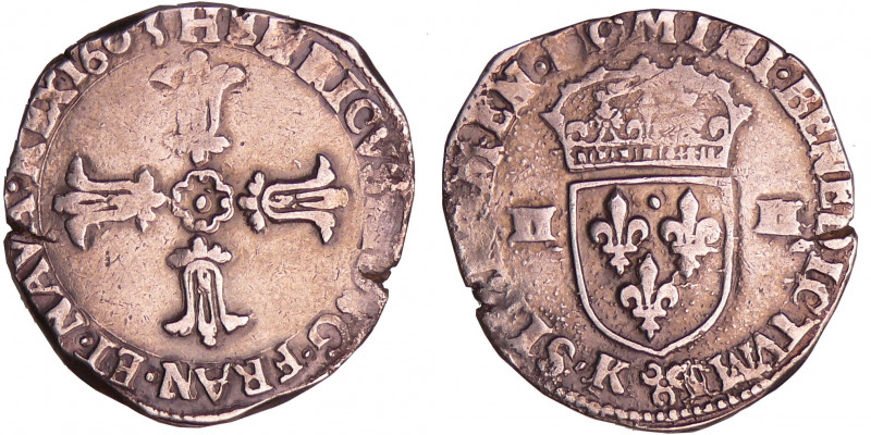 Henri IV (1589-1610) - Quart d'écu croix feuillue - 1603 K (Bordeaux)
A/ + HENR...