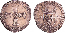Henri IV (1589-1610) - Quart d'écu croix feuillue - 1603 K (Bordeaux)
A/ + HENRICVS. IIII. D. G. FRAN. ET. NAVA. REX 1603. Croix feuillue avec quadri...