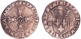 Henri IV (1589-1610) - Quart d'écu croix feuillue - 1606 L (Bayonne)
A/ + HENRICVS. IIII. D. G. FRANC. E. NAVA. RX 1606. Croix feuillue avec quadrilo...