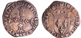 Henri IV (1589-1610) - Quart d'écu croix feuillue - 1608 K (Bordeaux)
A/ + HENRICVS. IIII. D. G. FRAN. ET. NAVA. REX 1608. Croix feuillue avec quadri...