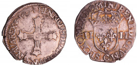 Henri IV (1589-1610) - Quart d'écu croix batonnée couronnée - 1604 C (Saint-Lô)
A/ + HENRICVS. . IIII. D. G. FRAN. ET. NAVA. REX 1604. Croix formée d...