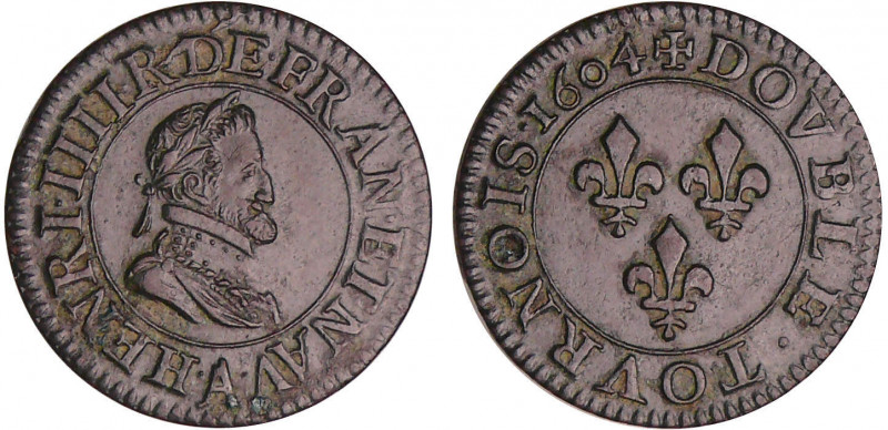 Henri IV (1589-1610) - Double tournois - 1604 A (Paris)
A/ HENRICVS IIII D G FR...