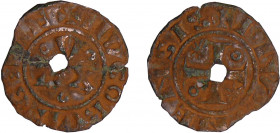 Bourgogne - Hugues II - Denier (Dijon) faux d'époque
Hugues II (1102-1143). A/ + HVGO BVRGVDIE dans le champs DVX entre trois annelets.
R/ DIVOIONEN...