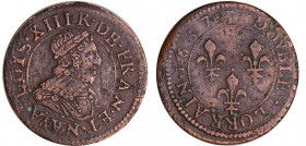 Louis XIII (1610-1643) - Double lorrain au buste viril, tête laurée, col fraisé - 1637 (Stenay)
TTB
L4L.50-Ga.13-CGKL.542
Cu ; 2.24 gr ; 20 mm