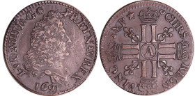 Louis XIV (1643-1715) - ¼ d'écu aux 8 L, 1er type - 1691 A (Paris) flan réf.
SUP
L4L.247-Ga.150
Ar ; 6.51 gr ; 28 mm