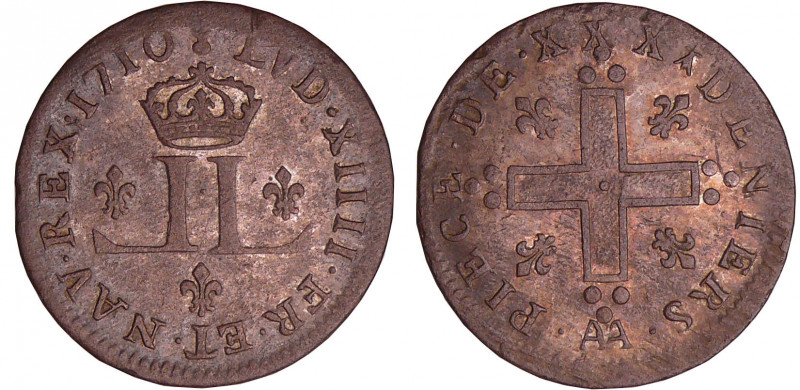 Louis XIV (1643-1715) - XXX deniers aux deux L couronnés - 1710 AA (Metz)
A/ De...