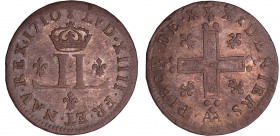 Louis XIV (1643-1715) - XXX deniers aux deux L couronnés - 1710 AA (Metz)
A/ Deux L adossés sous une couronne. Trois lis dans le champ.
R/ Croix clé...