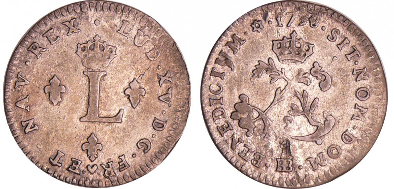 Louis XV (1715-1774) - Double sol de billon - 1738 BB (Strasbourg)
TTB+
L4L.49...