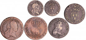 Louis XV (1715-1774) - Lot de 3 monnaies, Sol 1719 S, 1/2 sol 1720 S et liard 1721 S pour Reims
TB à TB+
